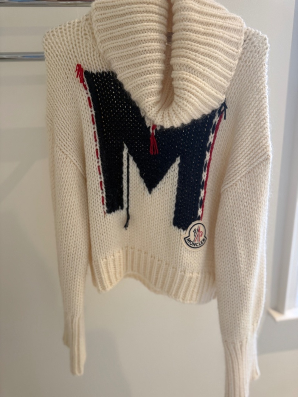 Moncler Maglione Tricot Ciclista Ivory Logo Turtleneck Sweater – Size S